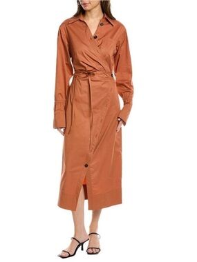 A.L.C. Size 6 Rust Orange Calvin Wrap Midi Dress Modest Contemporary Long Sleeve